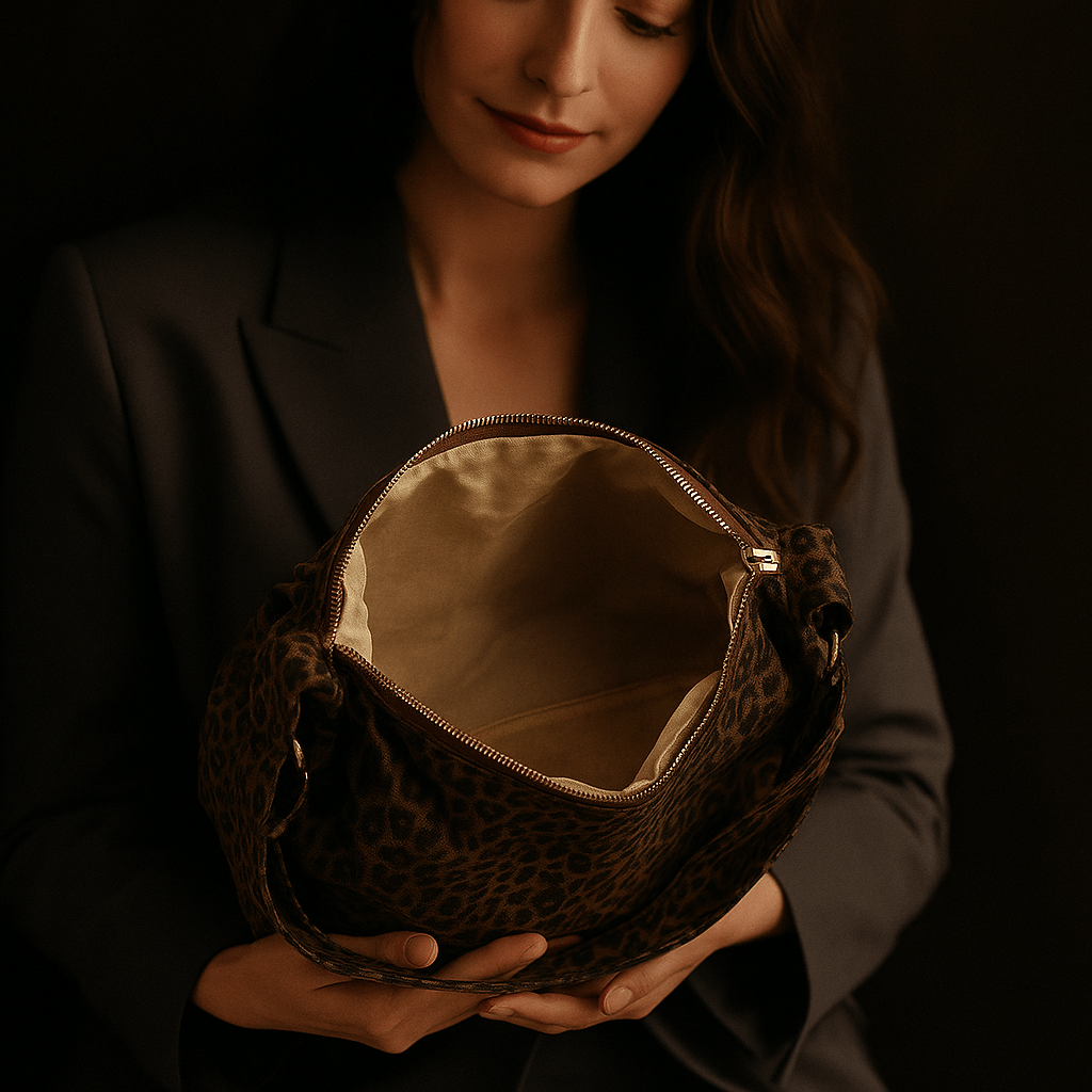 Borsa Lupa – Hobo leopardata in tela & tracolla regolabile - Shopella