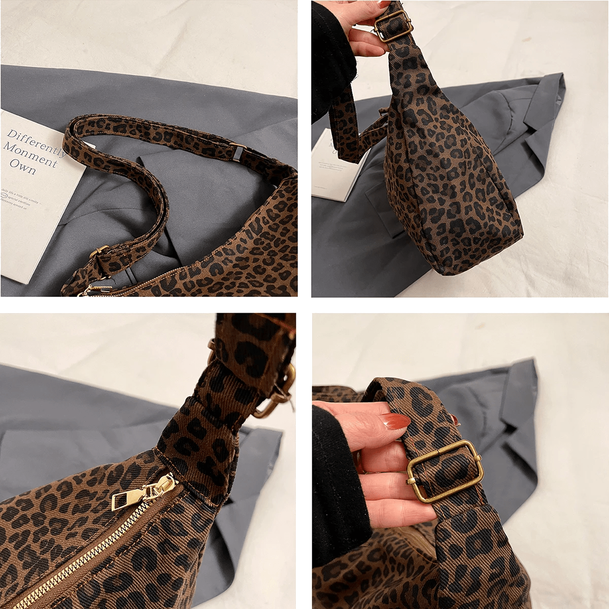 Borsa Lupa – Hobo leopardata in tela & tracolla regolabile - Shopella