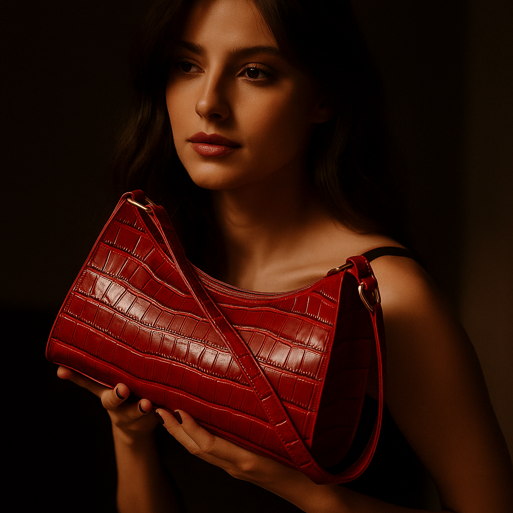 Borsa Cora – Mini baguette coccodrillo vegana con cerniera - Shopella