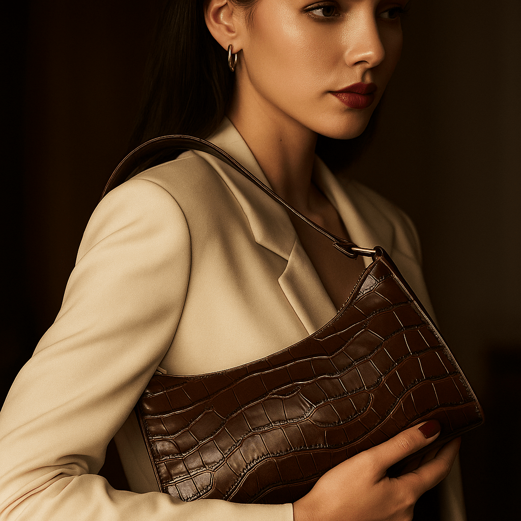 Borsa Cora – Mini baguette coccodrillo vegana con cerniera - Shopella