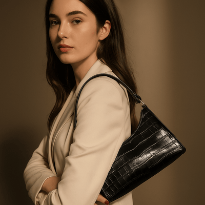 Borsa Cora – Mini baguette coccodrillo vegana con cerniera - Shopella