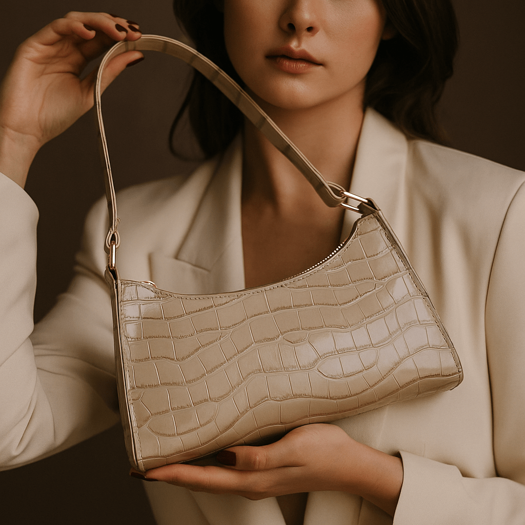 Borsa Cora – Mini baguette coccodrillo vegana con cerniera - Shopella