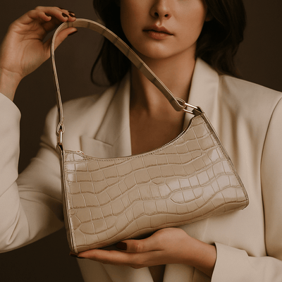Borsa Cora – Mini baguette coccodrillo vegana con cerniera - Shopella