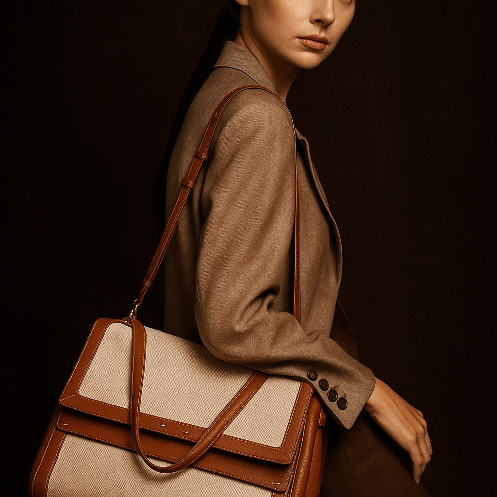 Borsa Siena – Doppia patta, pelle nappa & tela idrorepellente - Shopella