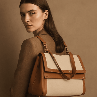 Borsa Siena – Doppia patta, pelle nappa & tela idrorepellente - Shopella