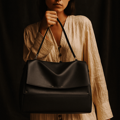 Borsa Siena – Doppia patta, pelle nappa & tela idrorepellente - Shopella