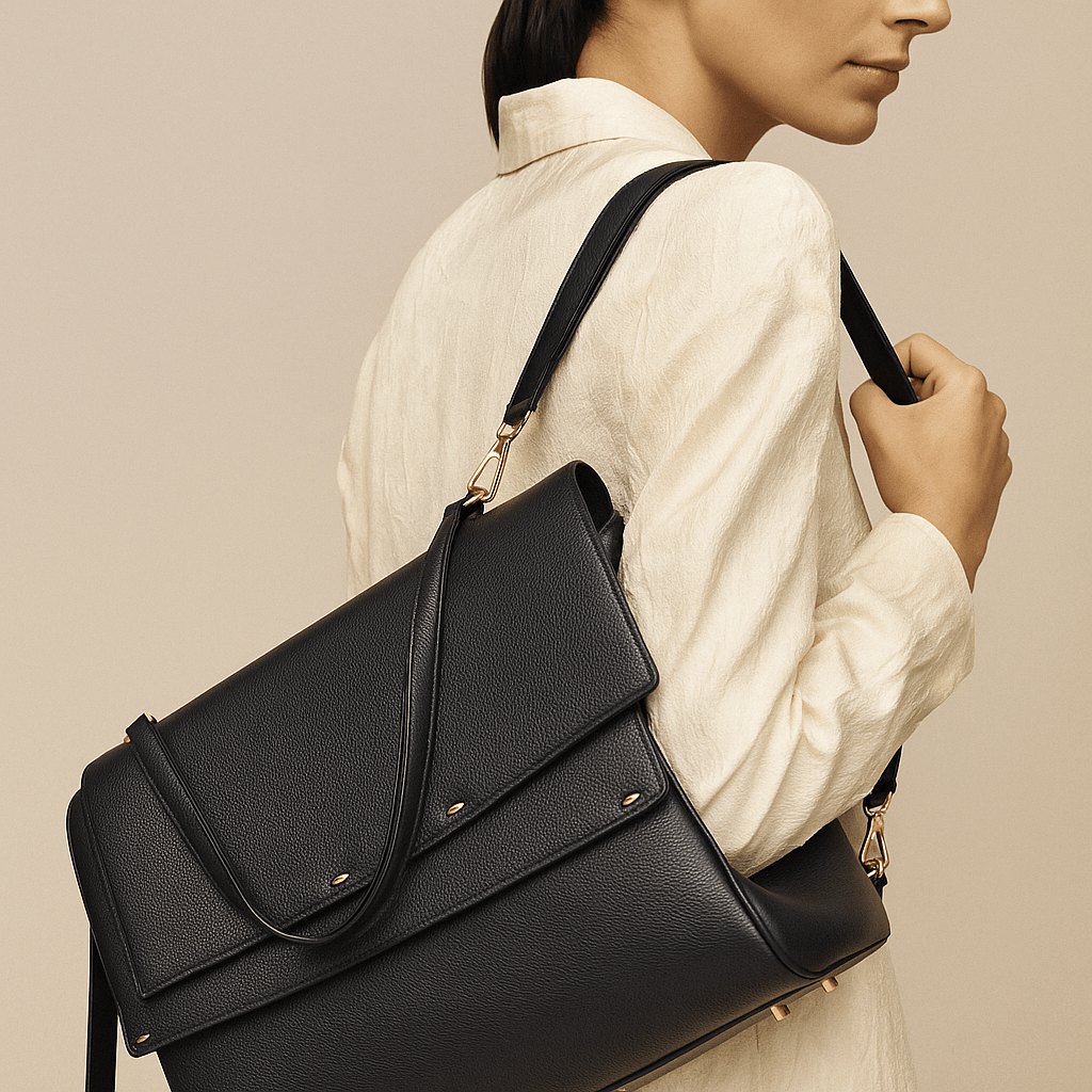 Borsa Siena – Doppia patta, pelle nappa & tela idrorepellente - Shopella