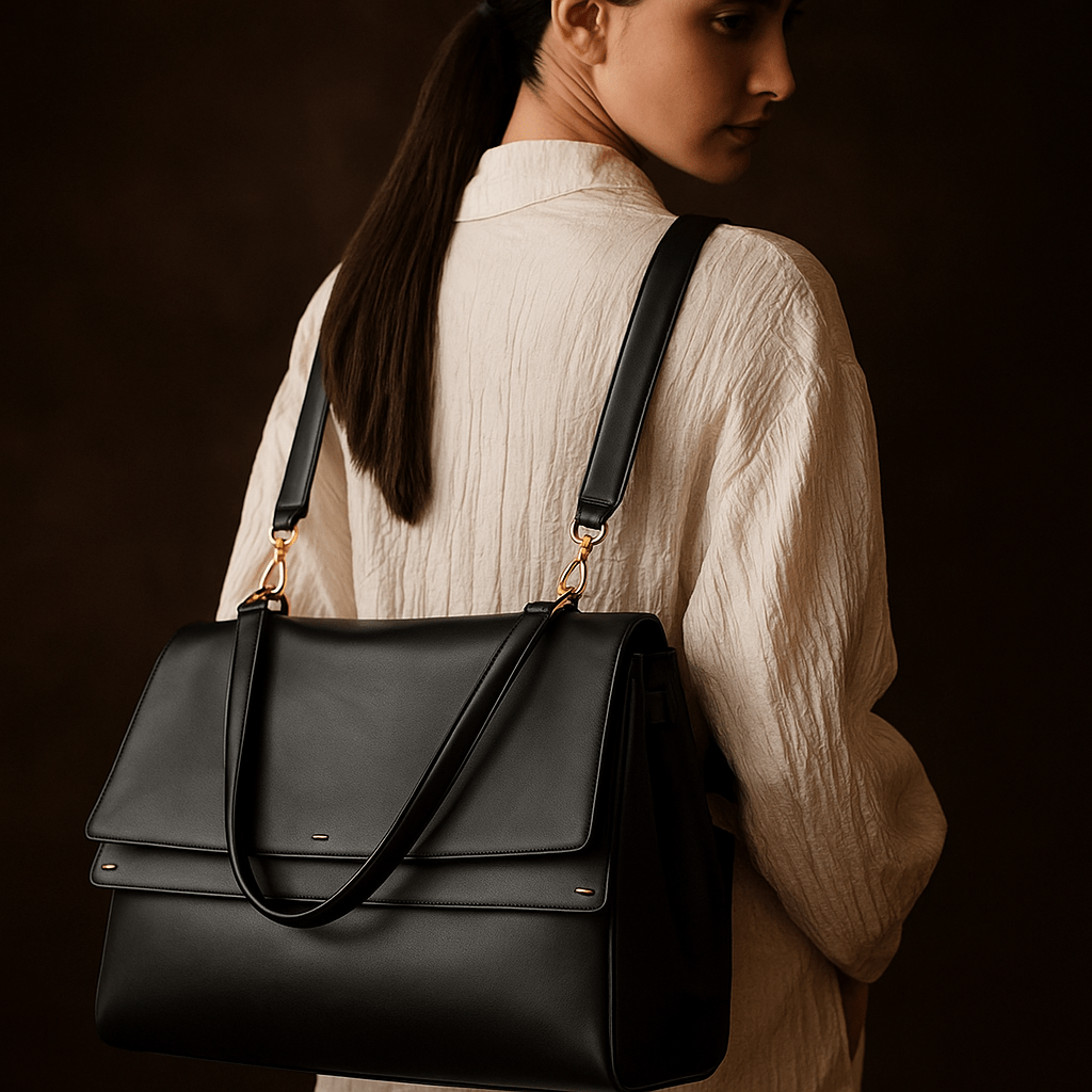 Borsa Siena – Doppia patta, pelle nappa & tela idrorepellente - Shopella