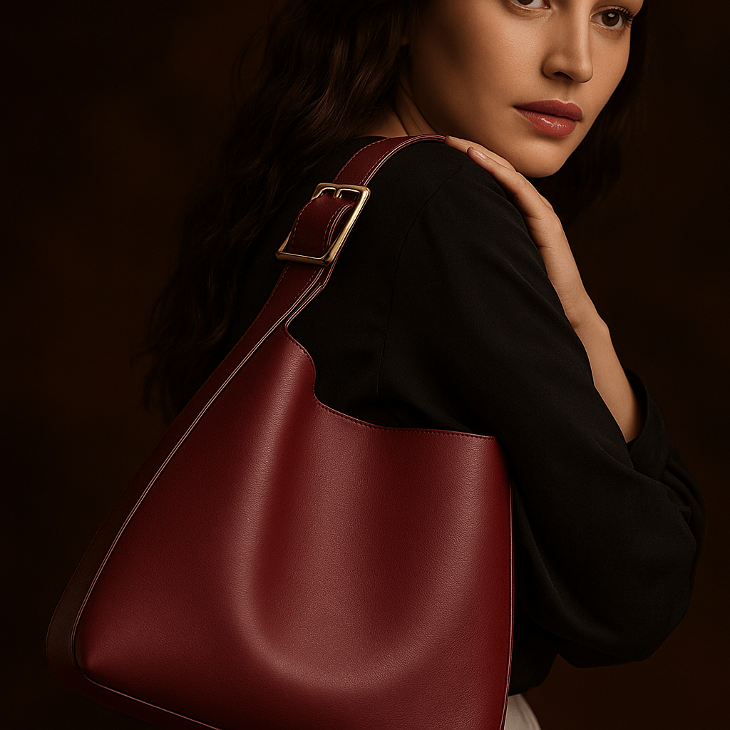 Borsa Alba – Hobo minimal in pelle vegana & fibbia dorata - Shopella
