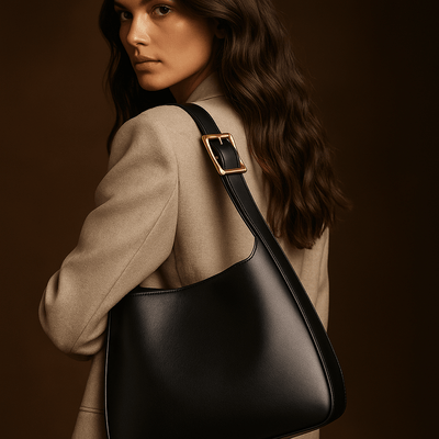 Borsa Alba – Hobo minimal in pelle vegana & fibbia dorata - Shopella