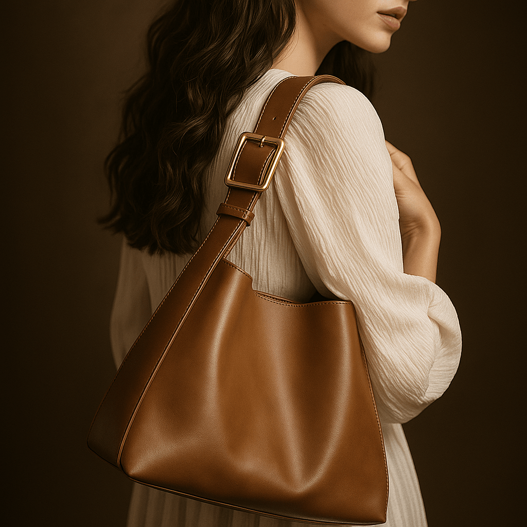 Borsa Alba – Hobo minimal in pelle vegana & fibbia dorata - Shopella