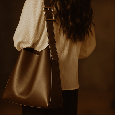 Borsa Alba – Hobo minimal in pelle vegana & fibbia dorata - Shopella