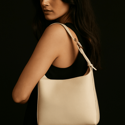 Borsa Alba – Hobo minimal in pelle vegana & fibbia dorata - Shopella