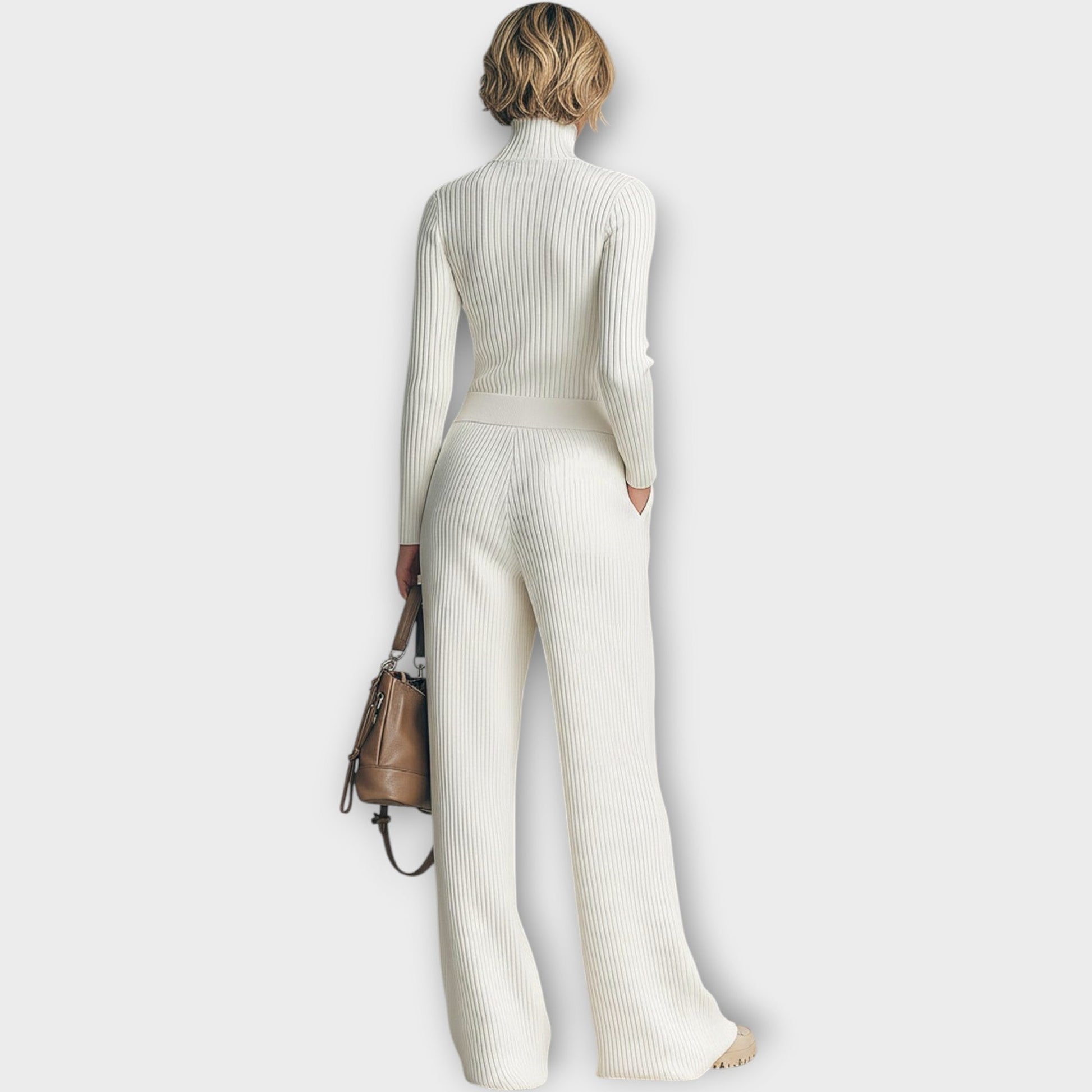 Set Lounge a Maglia a Costine con Zip al Collo